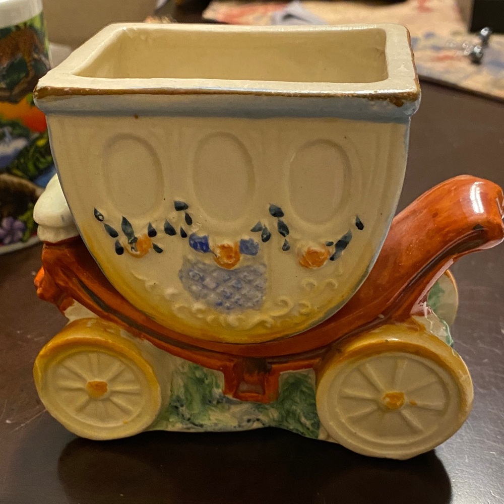 Vintage Ceramic Hand Painted Japan stamped Carriage Planter